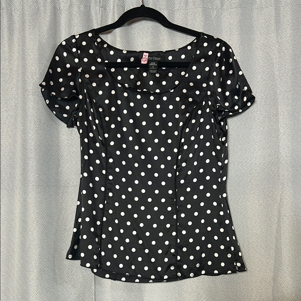 White House Black Market Black and White Silk Blouse
